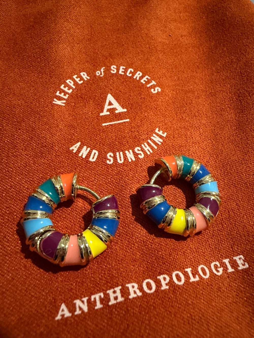 Anthropologie Multicolor Enamel Hoop Earrings with Gold Accents